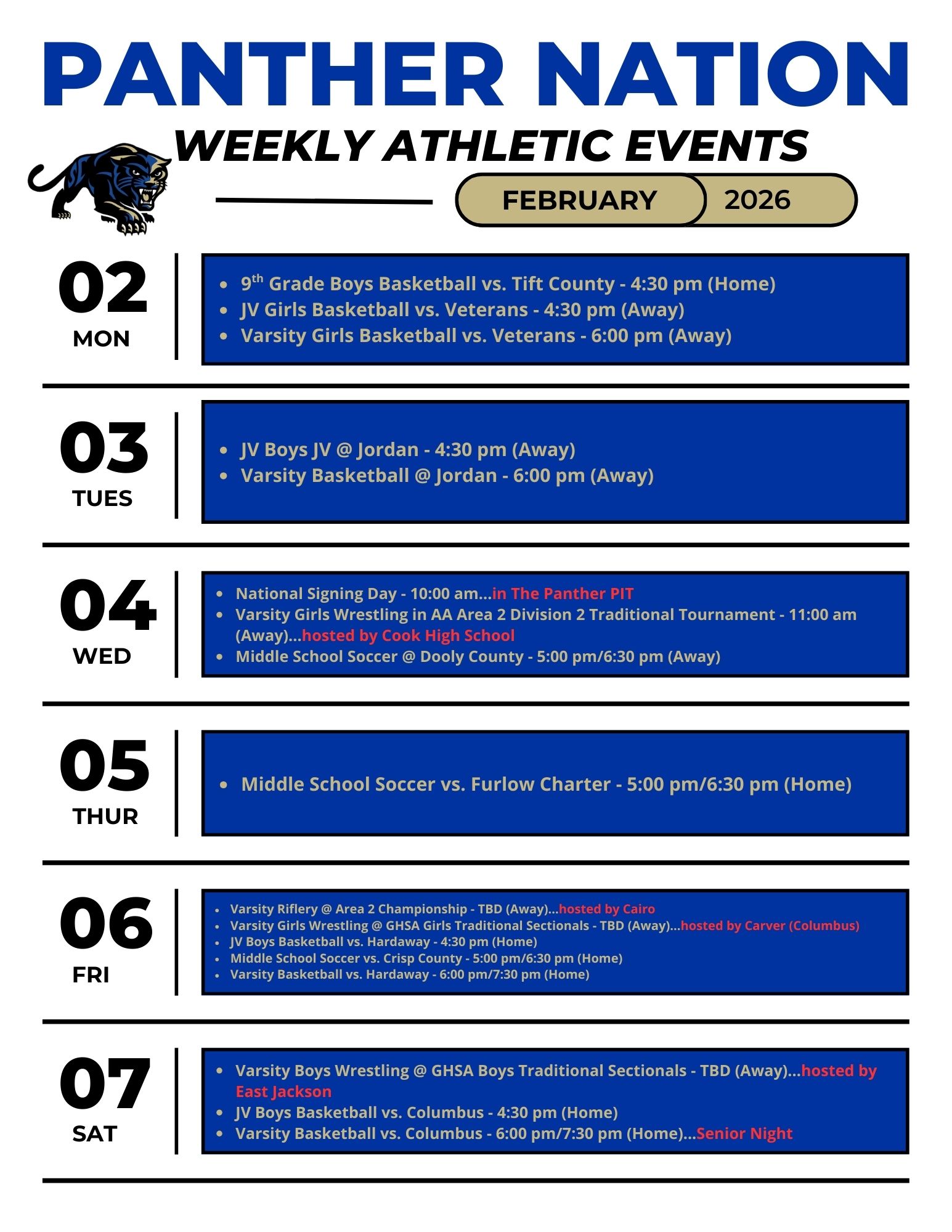Feb 2-6 Sporting Events 