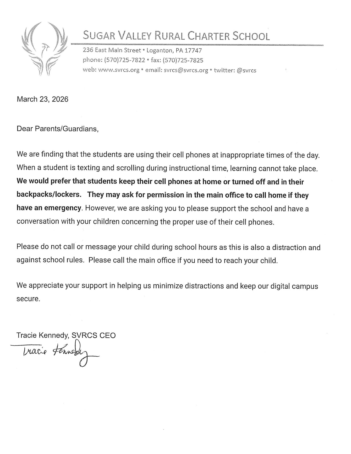 Cell Phone Letter 2026