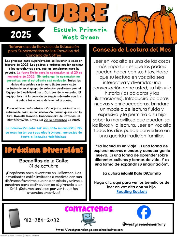 OCTOBER NEWSLETTER (SPANISH)