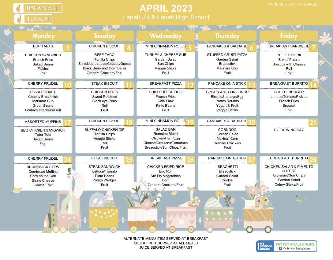 LHS April  23 menu