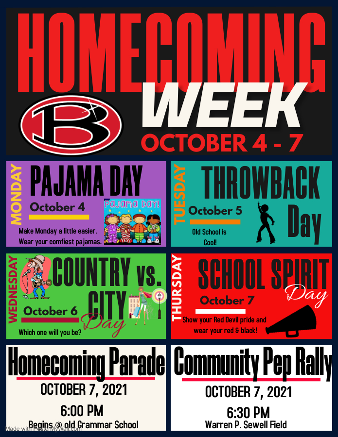 Homecoming Week Flyer for Dress Up Days and Parade information