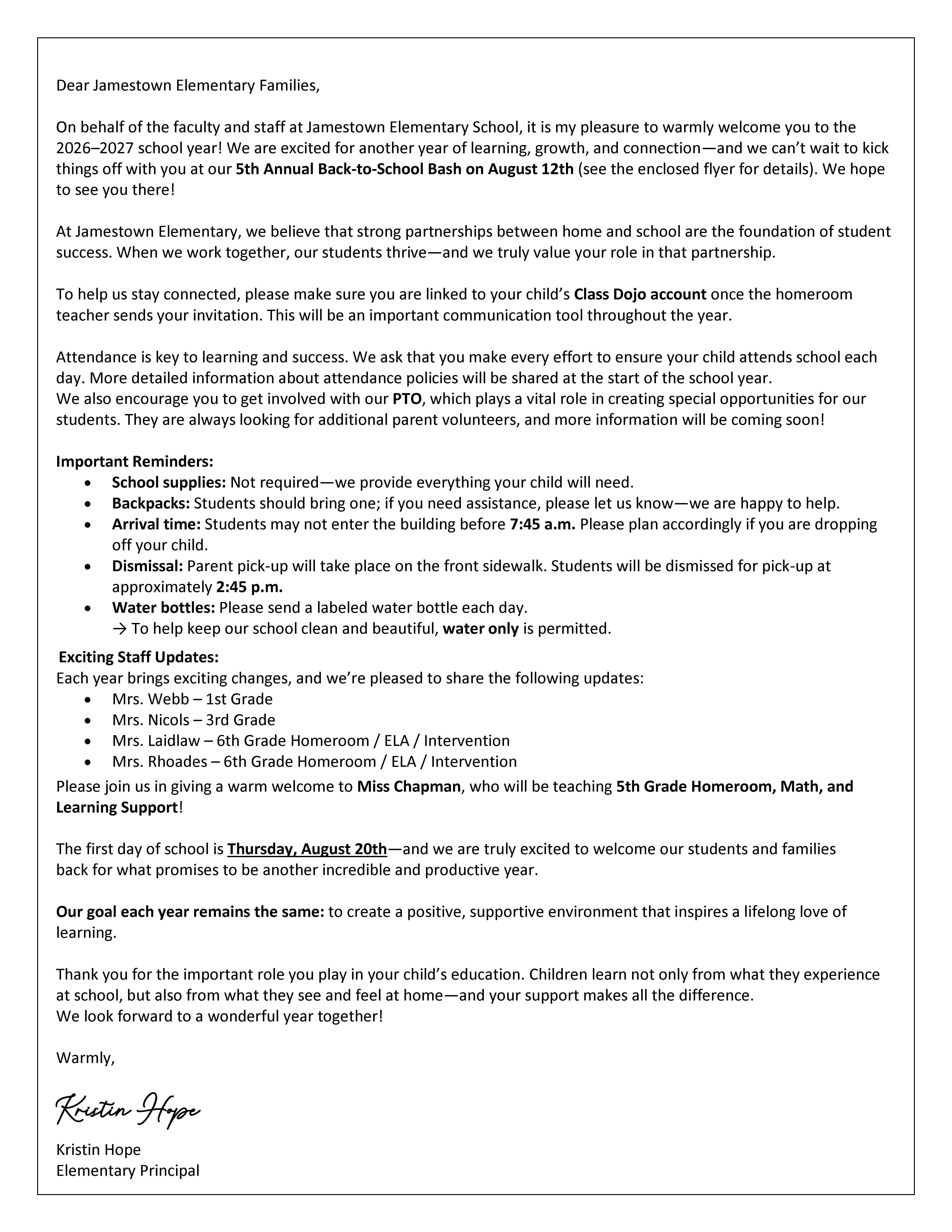 Letter from the Principal