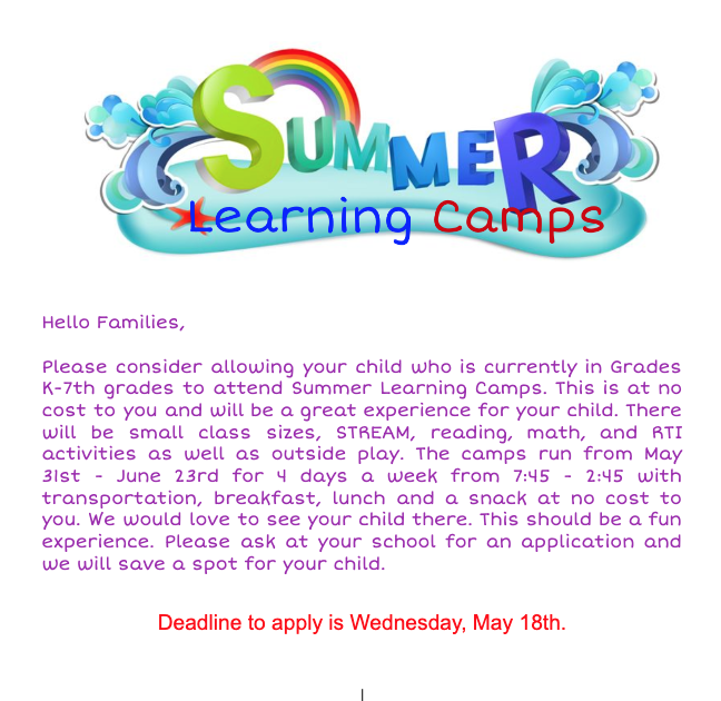 Summer Learning Camps