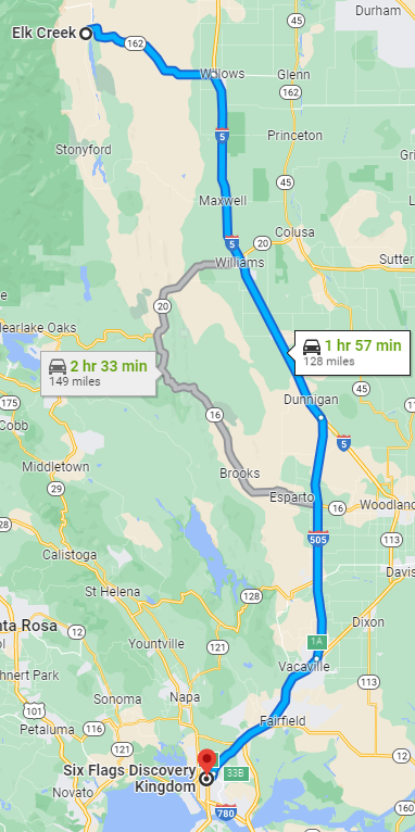 Map to Vallejo California from Elk Creek California Map to Vallejo California from Elk Creek California