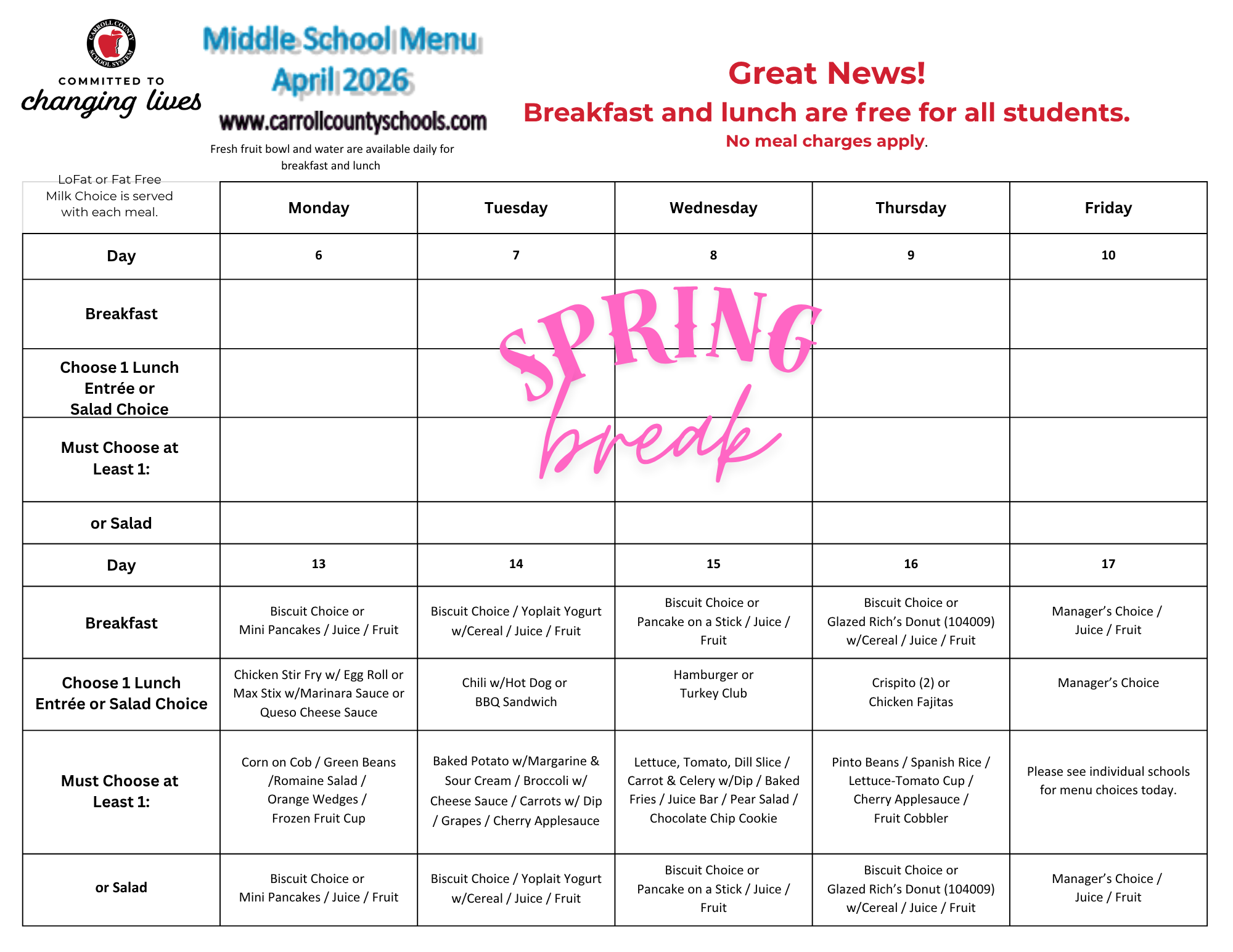 April Menu