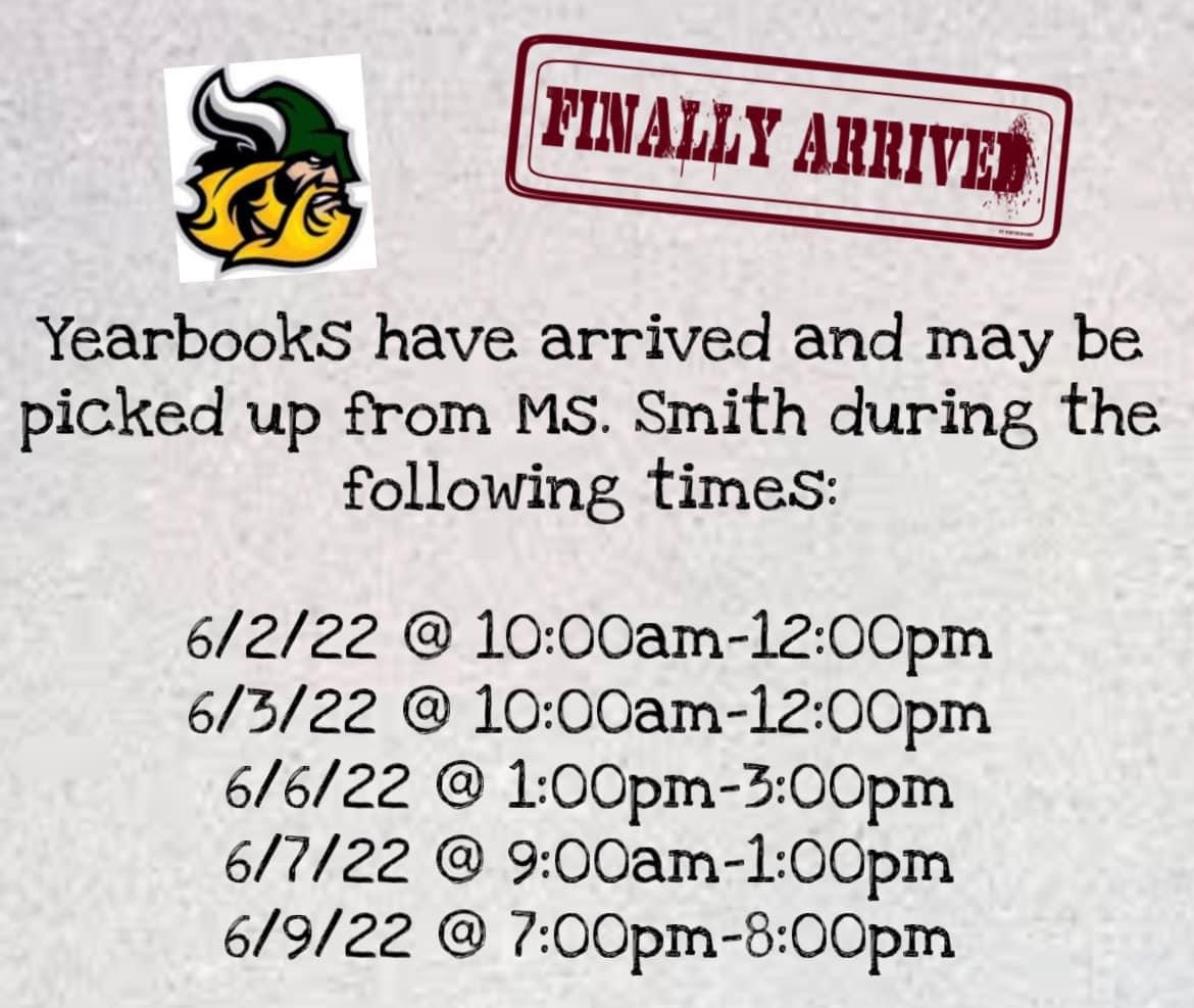Year book pick up schedule. 