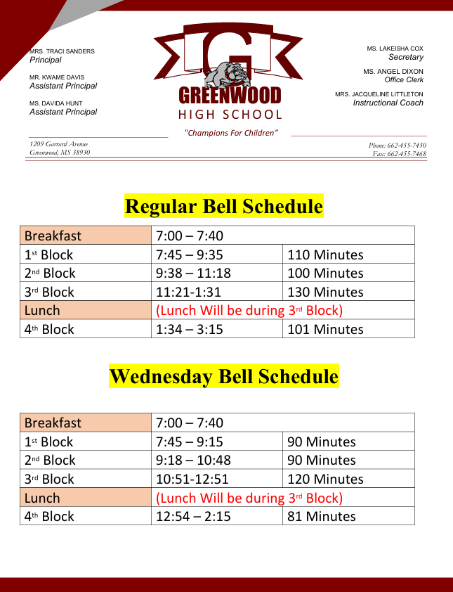 GHS Schedule