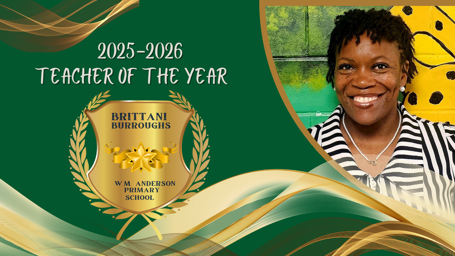 2025-2026 Teacher of the Year Brittani Burroughs WM  Anderson Primary School.  Picture of woman 