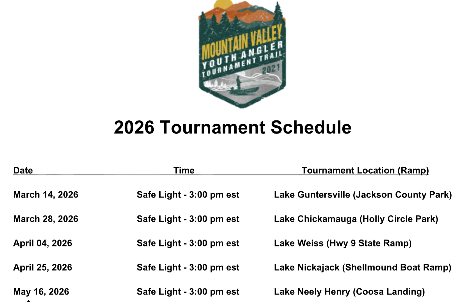 bass fishing schedule