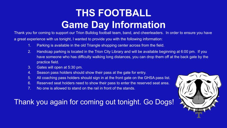 THS GAME DAY INFORMATION