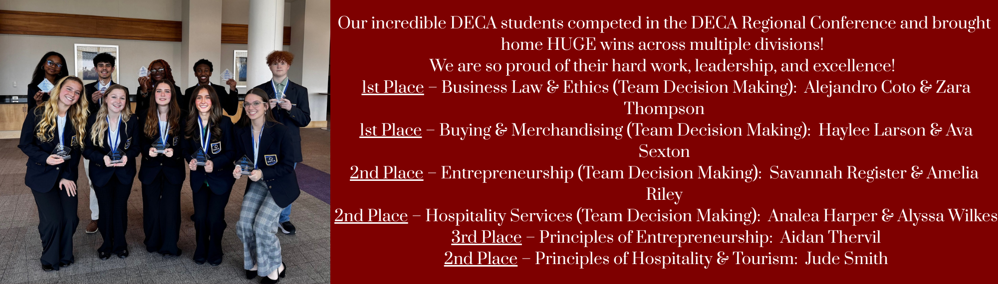 Congratulations to our DECA Winners!