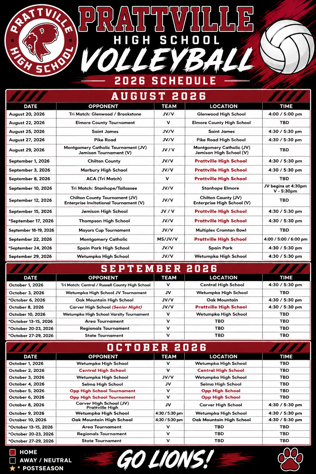 Volleyball schedule