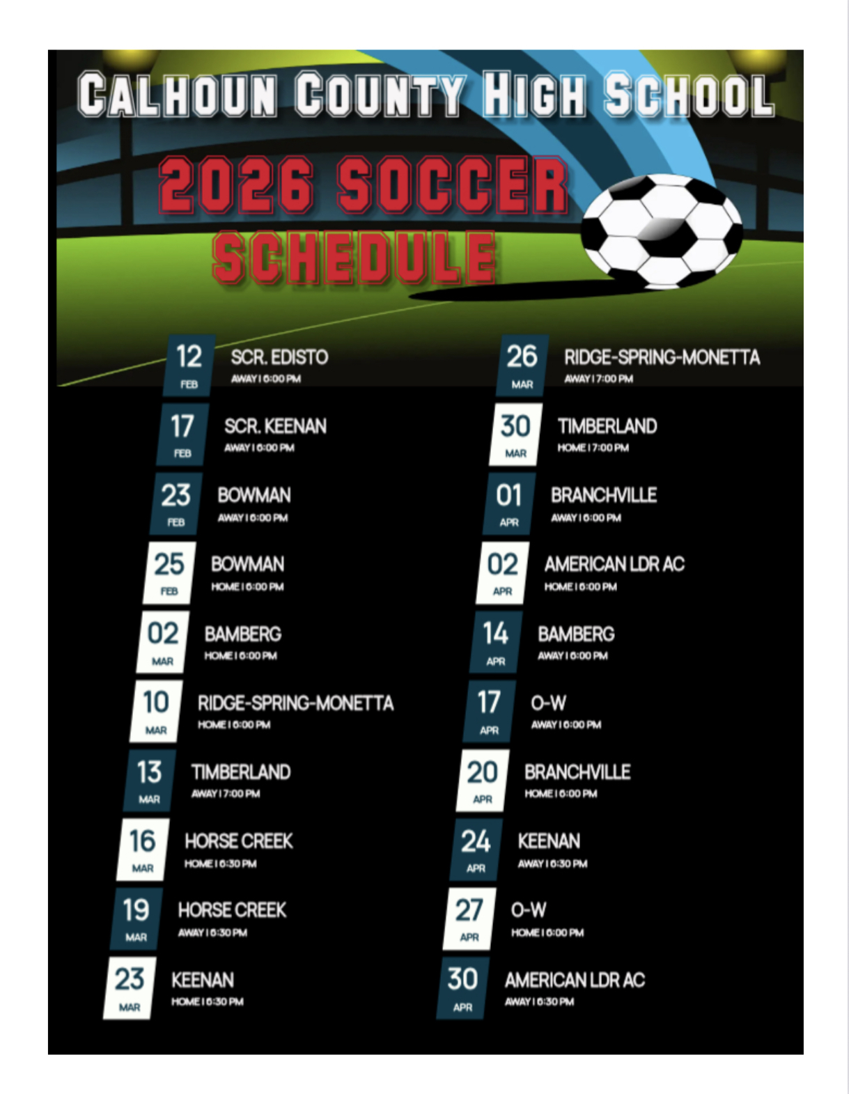 2026 Soccer Schedule