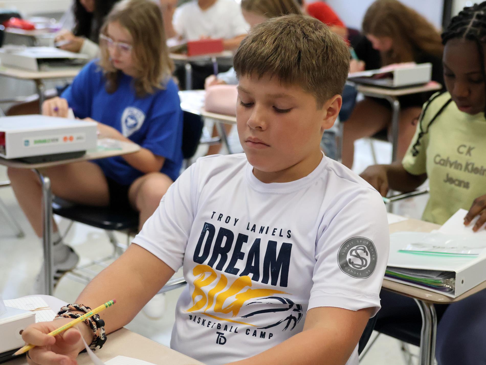 Students sitting in desks in class