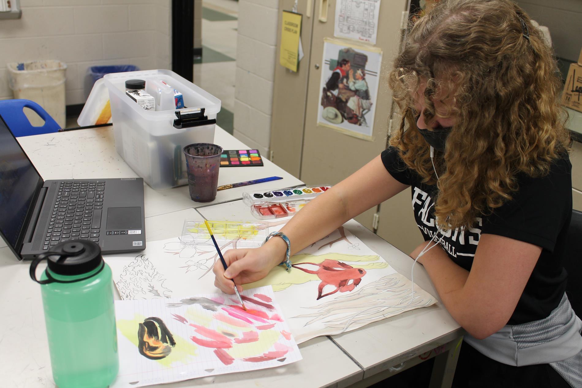 Female student painting