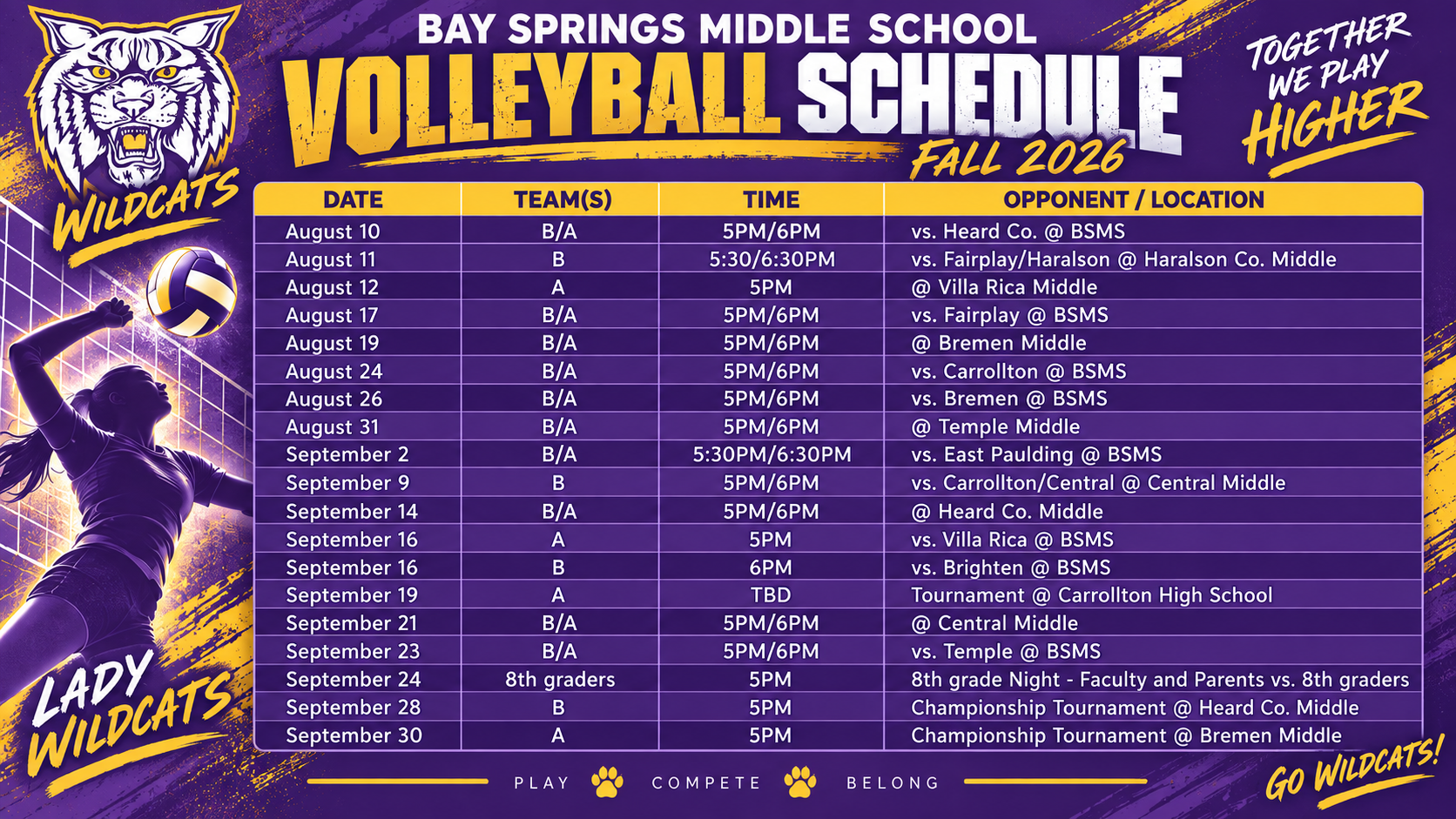 2026 volleyball schedule
