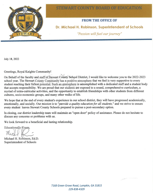 Welcome from Dr. Robinson