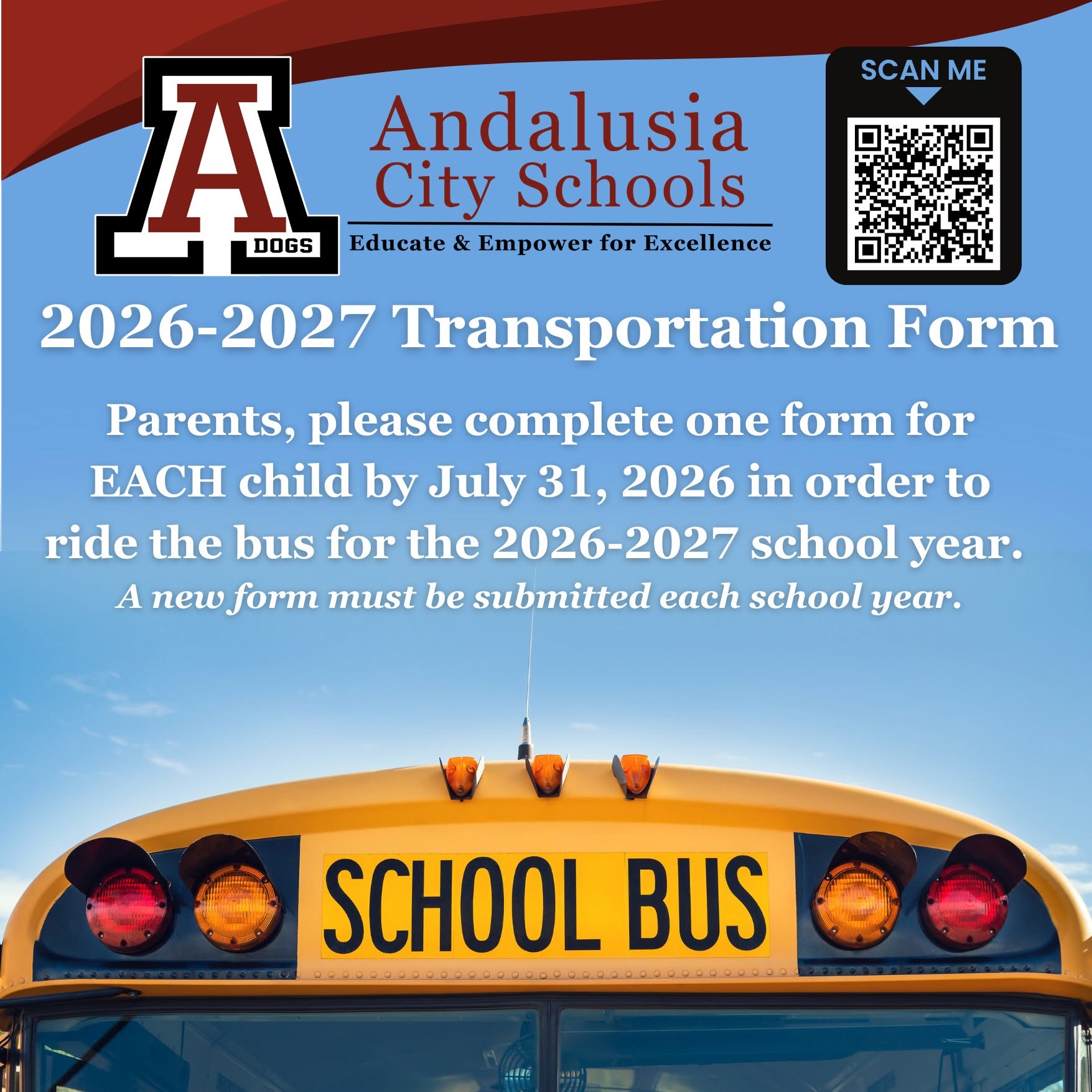 QR Code for Bus Registration for the 26-27 School Year
