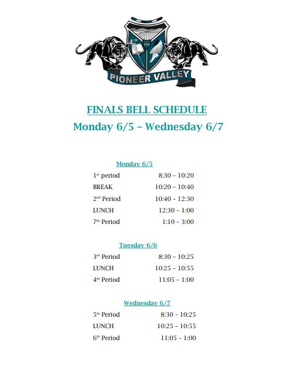 June Finals Bell Schedule