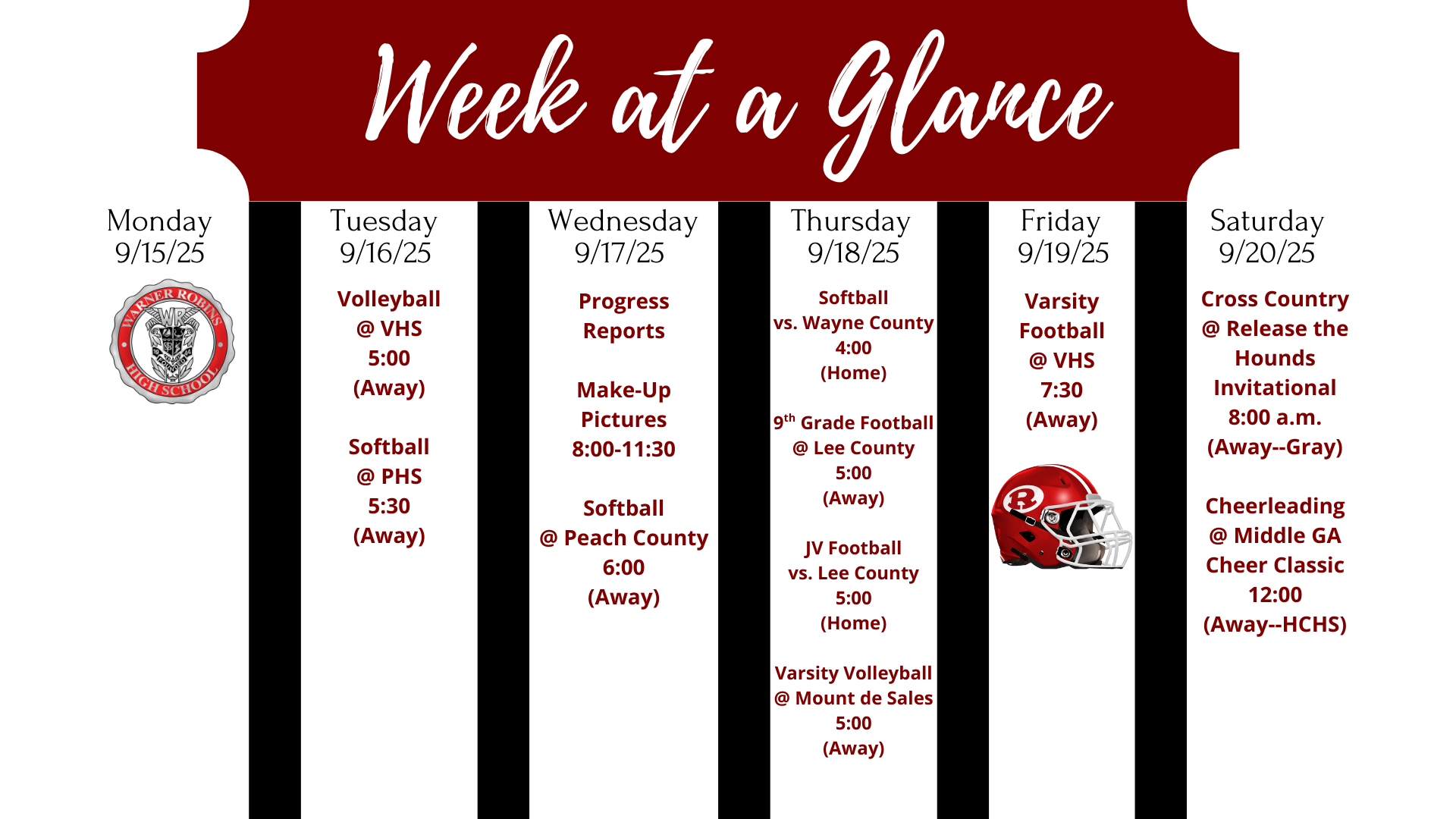 Week at a Glance Sept. 15-Sept. 20