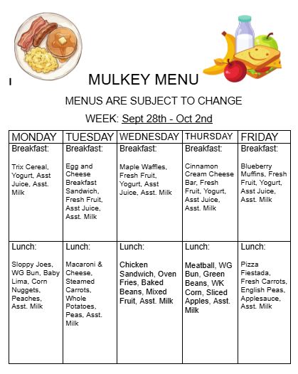 Lunch Menu September 28-October 2