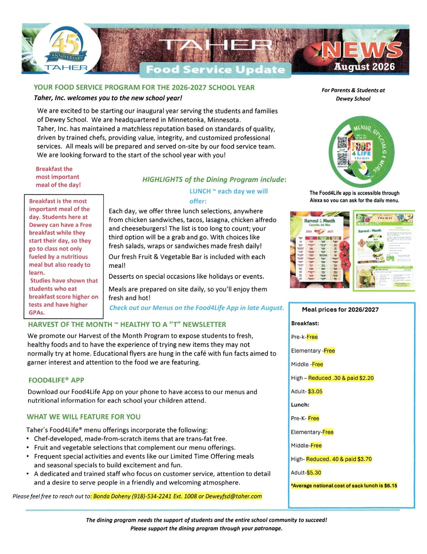 Taher Back to School Newsletter