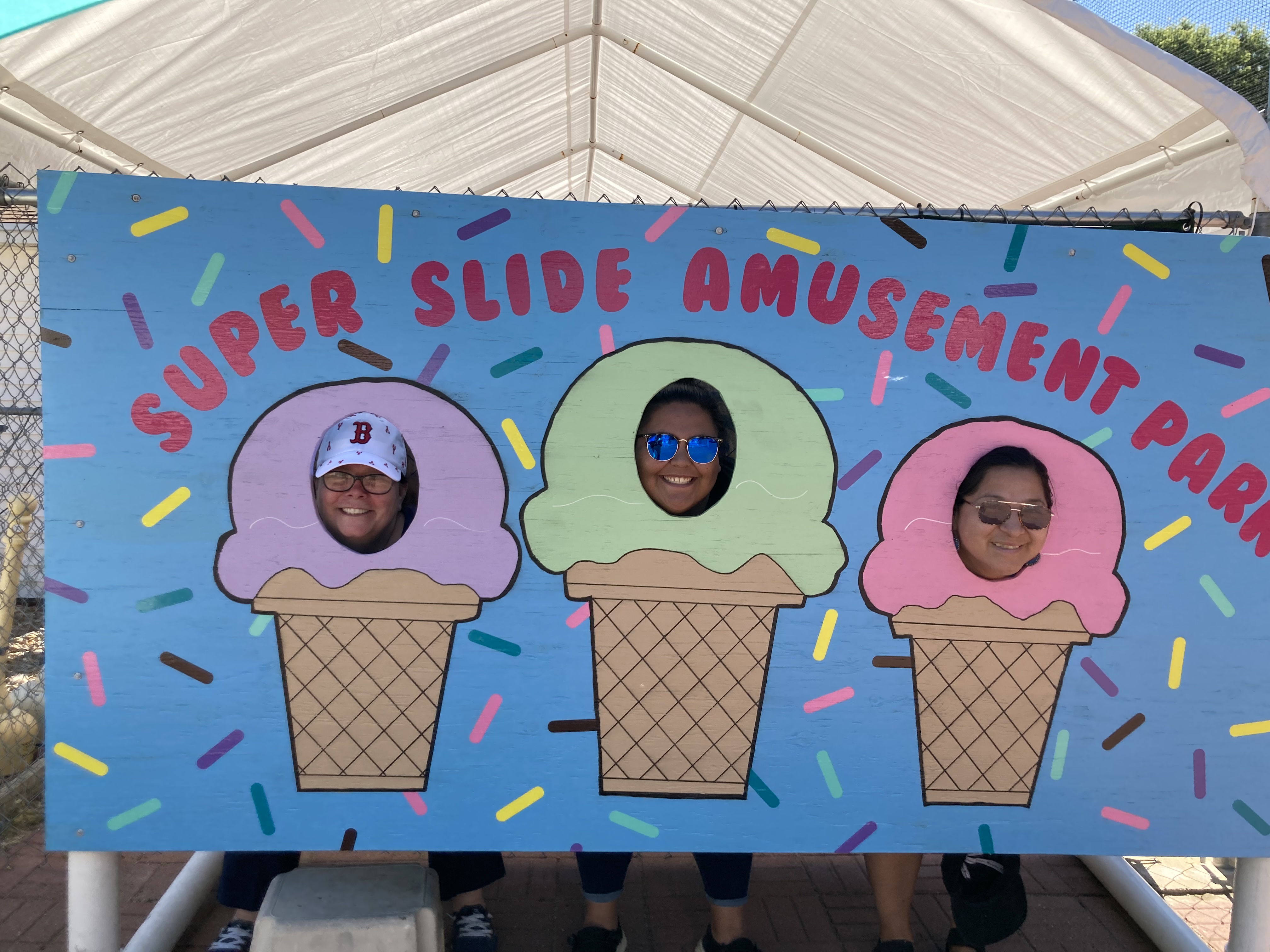 3 staff member in ice cream cone cut outs