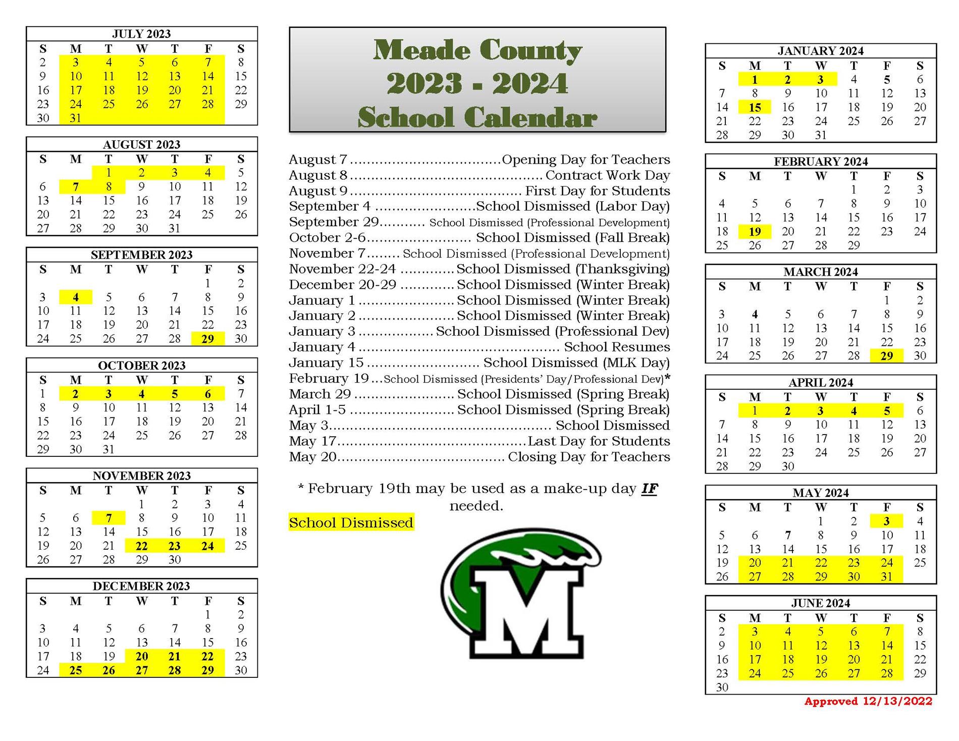 2023-2024 Approved School Calendar