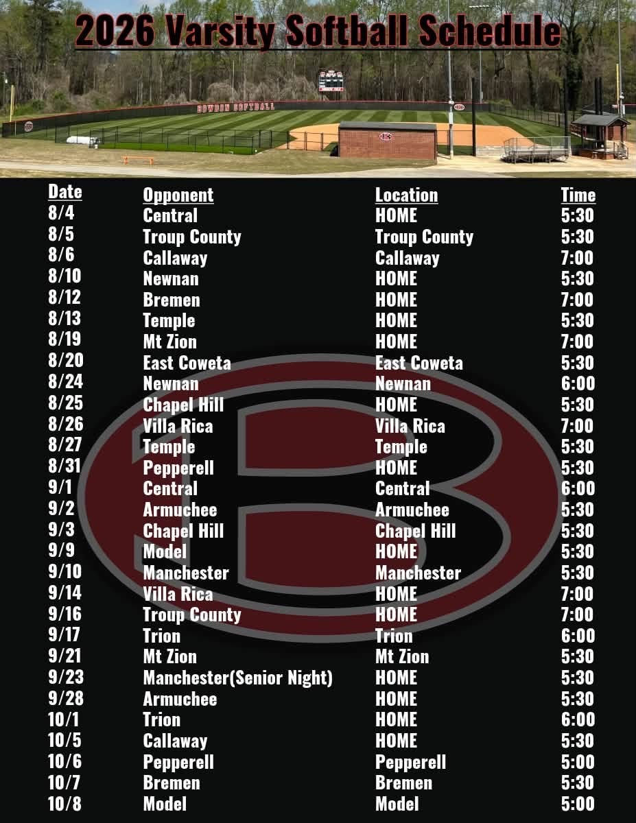 2026 Varsity Softball Schedule