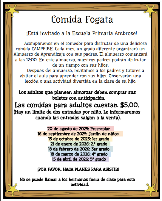 Camp Fire Meal Information Spanish
