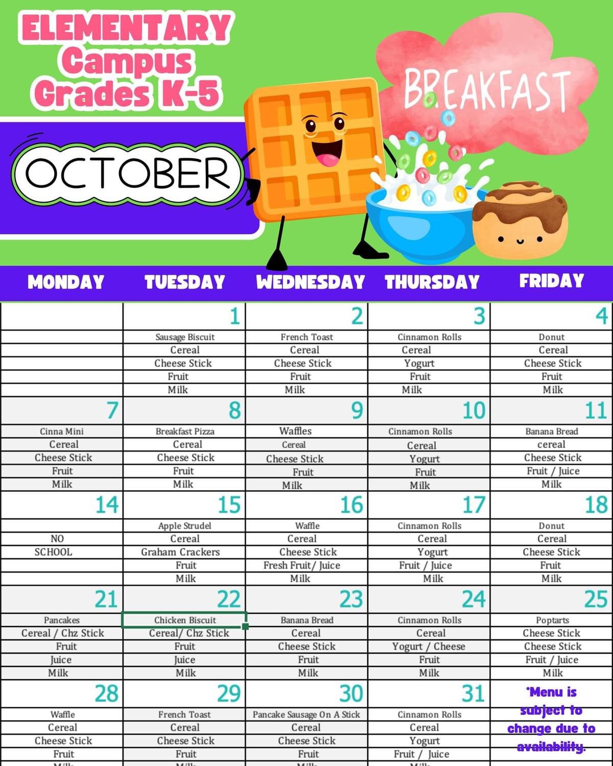 Elementary October Breakfast