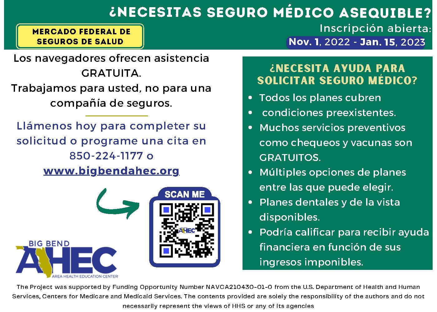 Big Bend AHEC Navigators offering FREE assistance. Spanish