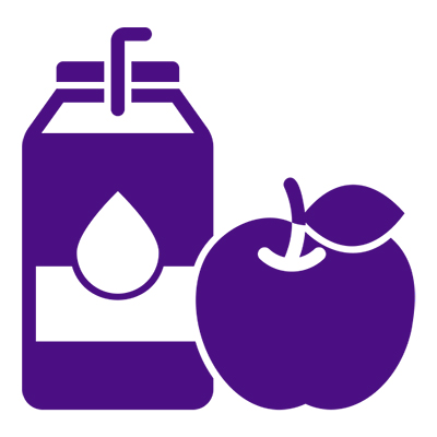 icon representing school meals with apple and milk carton