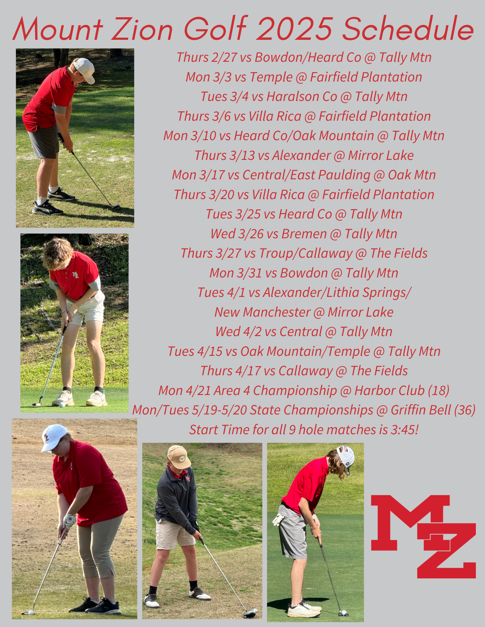 Mt. Zion Golf Schedule