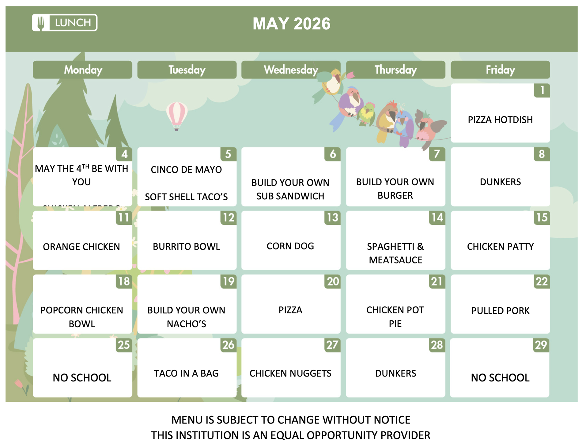 May 2026 Lunch Menu