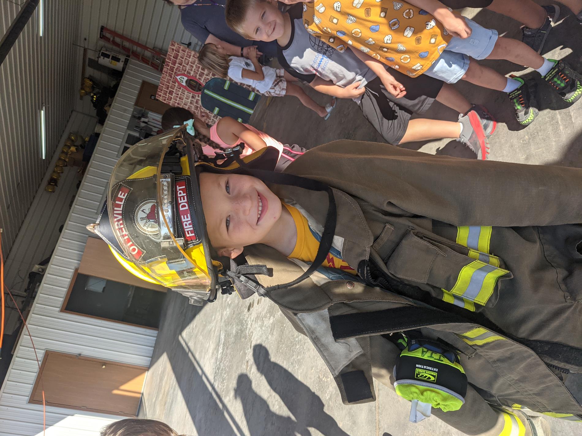 Trying on fire gear!