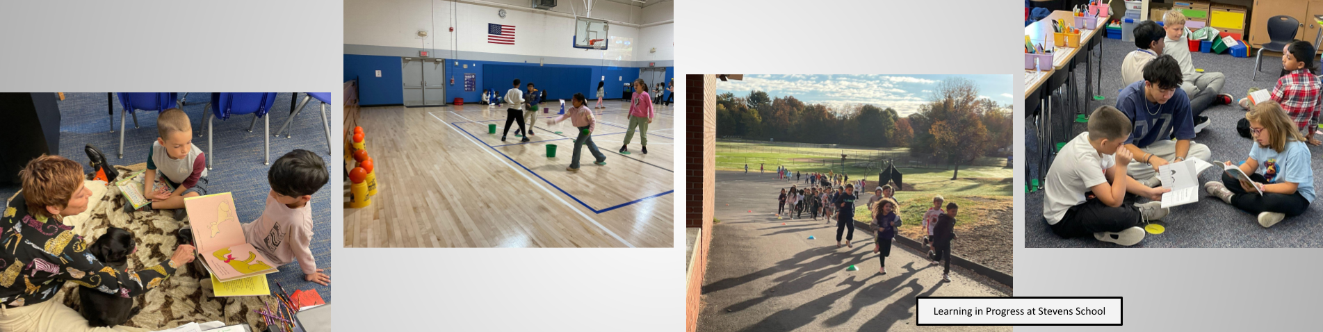 Students participating in various learning activities (reading, running, bowling)