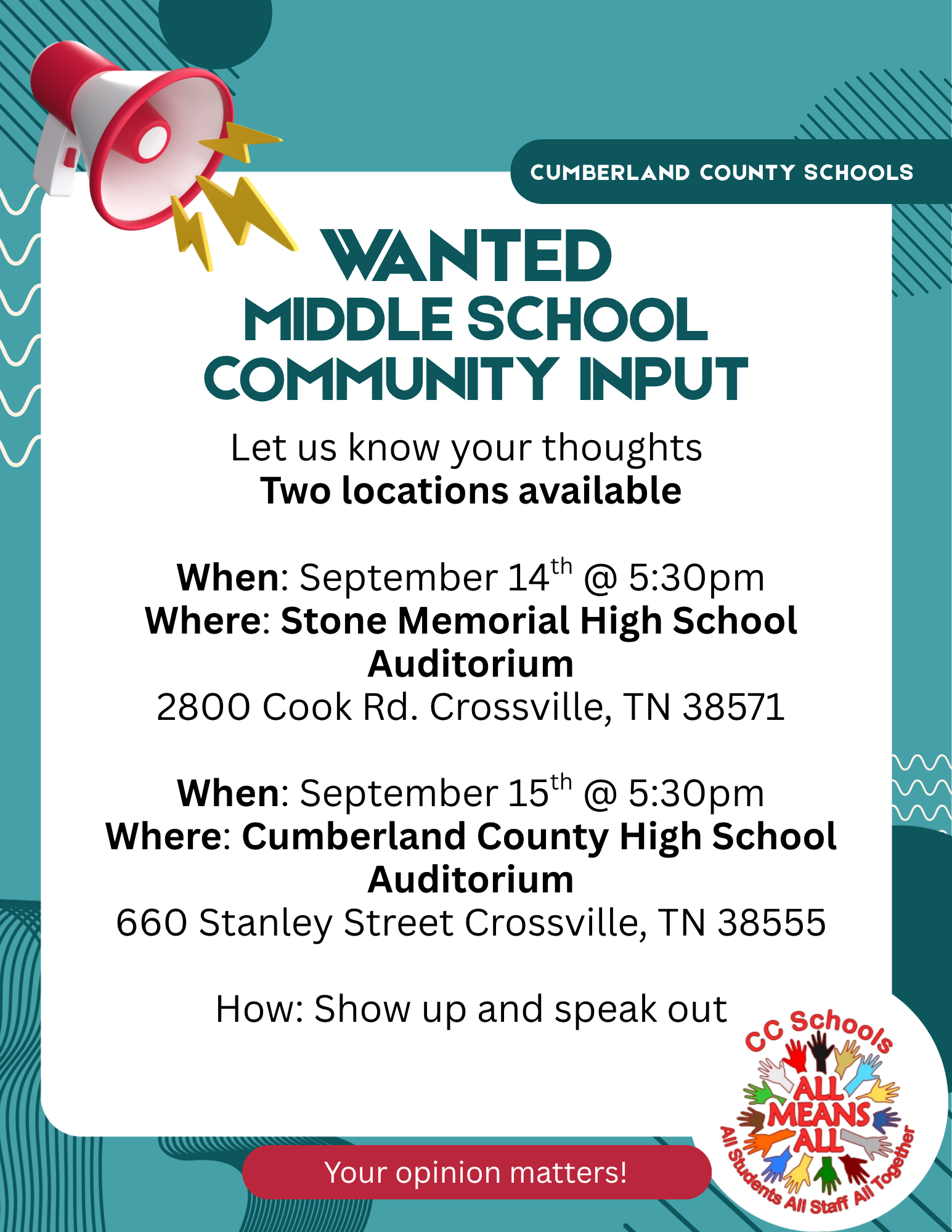 Wanted Middle School Community Meeting