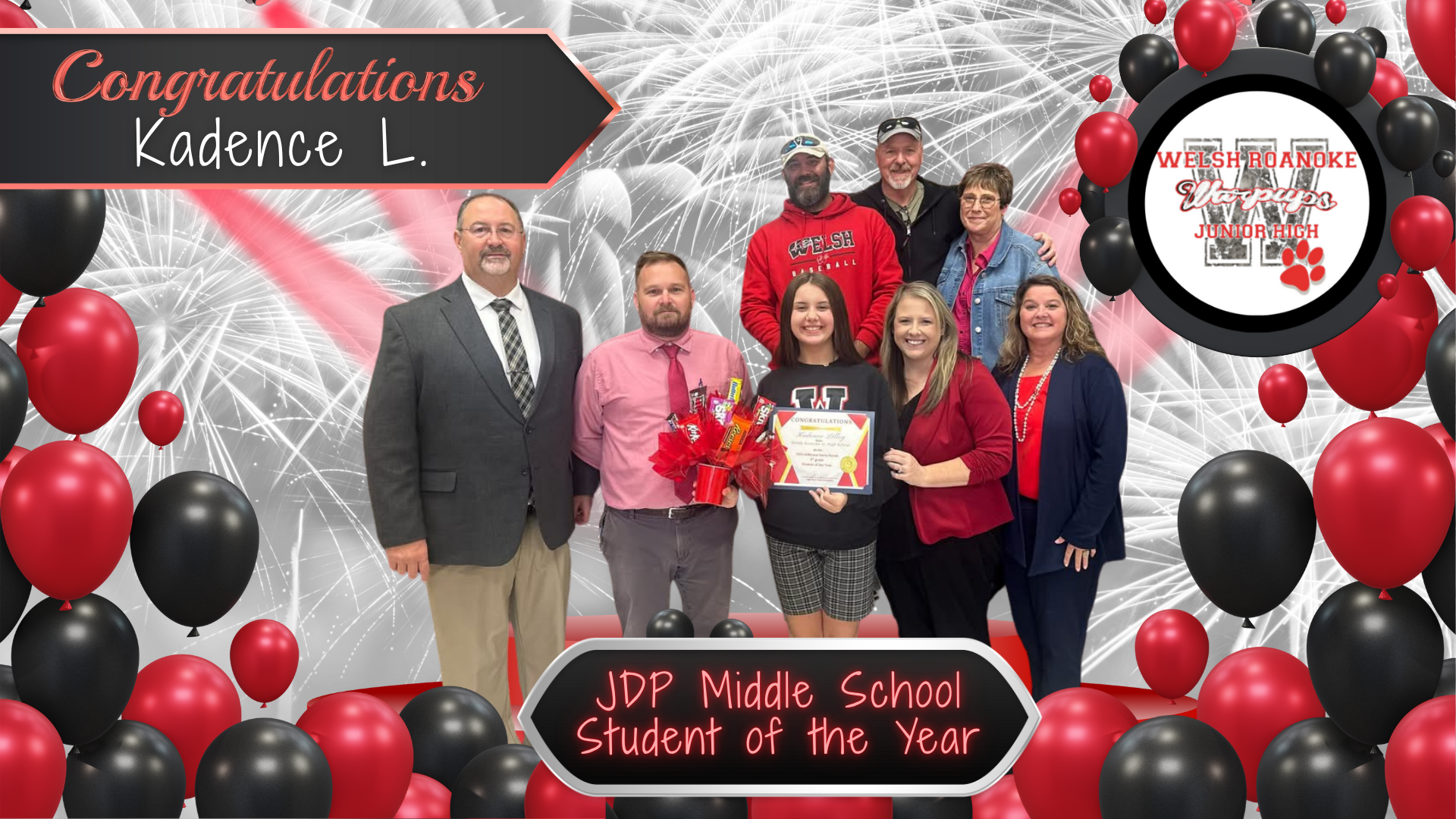 Congratulations to Kadence L. of Welsh-Roanoke for being named "JDP Middle School Student of the Year". 