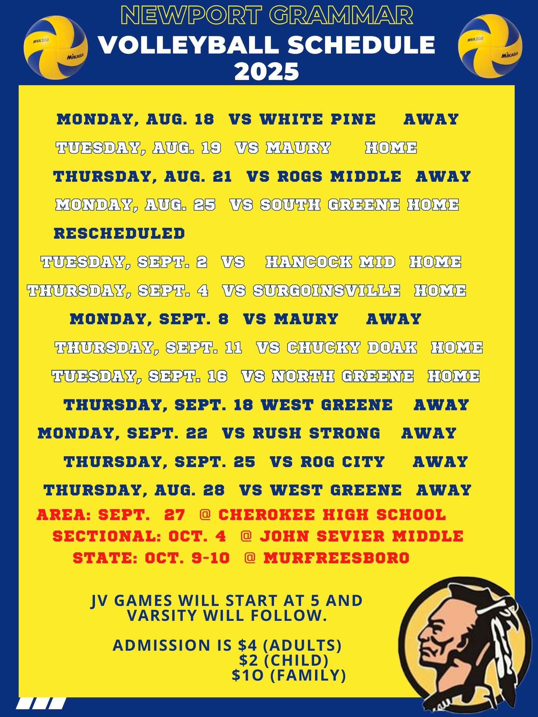 Volleyball Schedule Volleyball Schedule