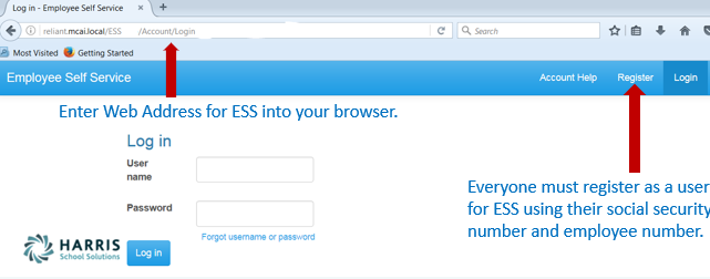 ESS Registration screen screenshot