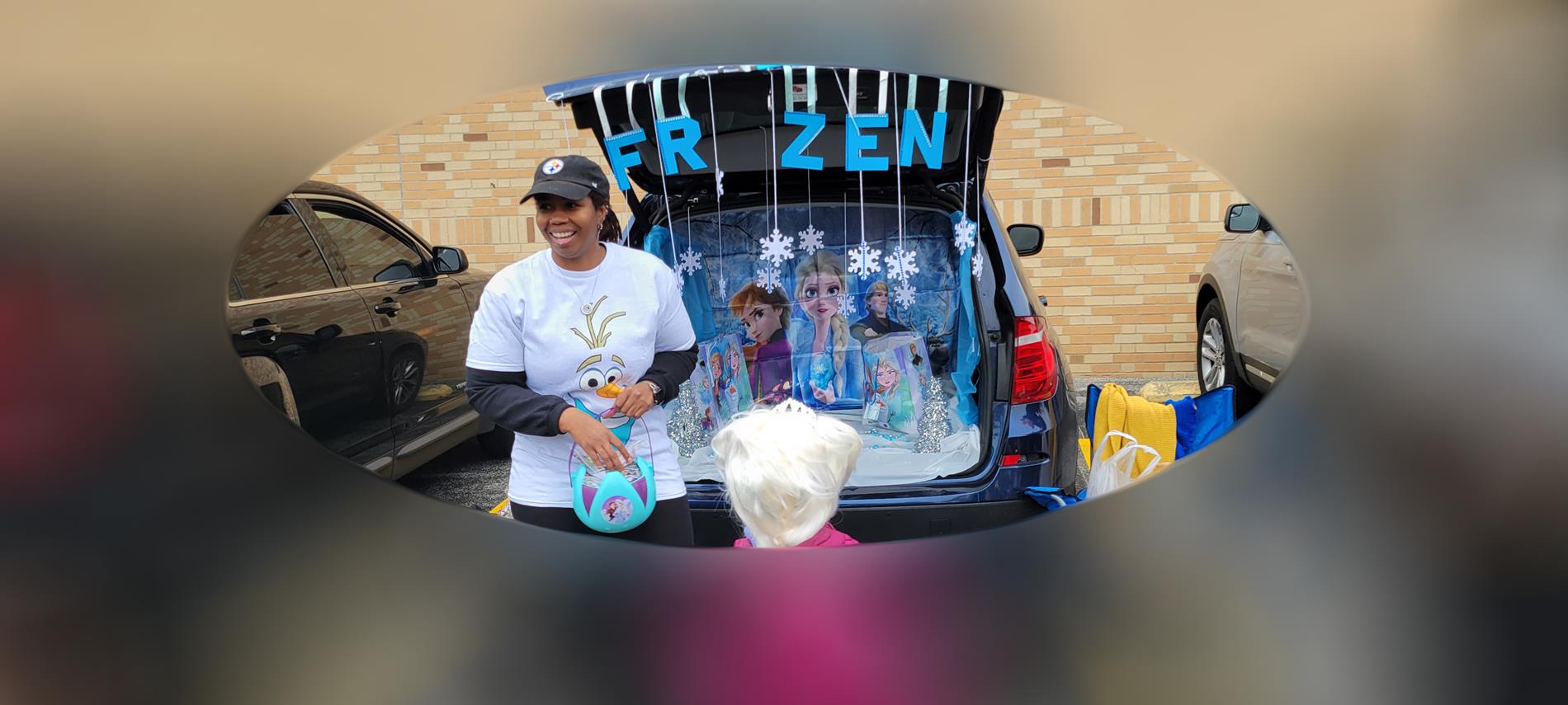 parent with a Frozen movie themed car