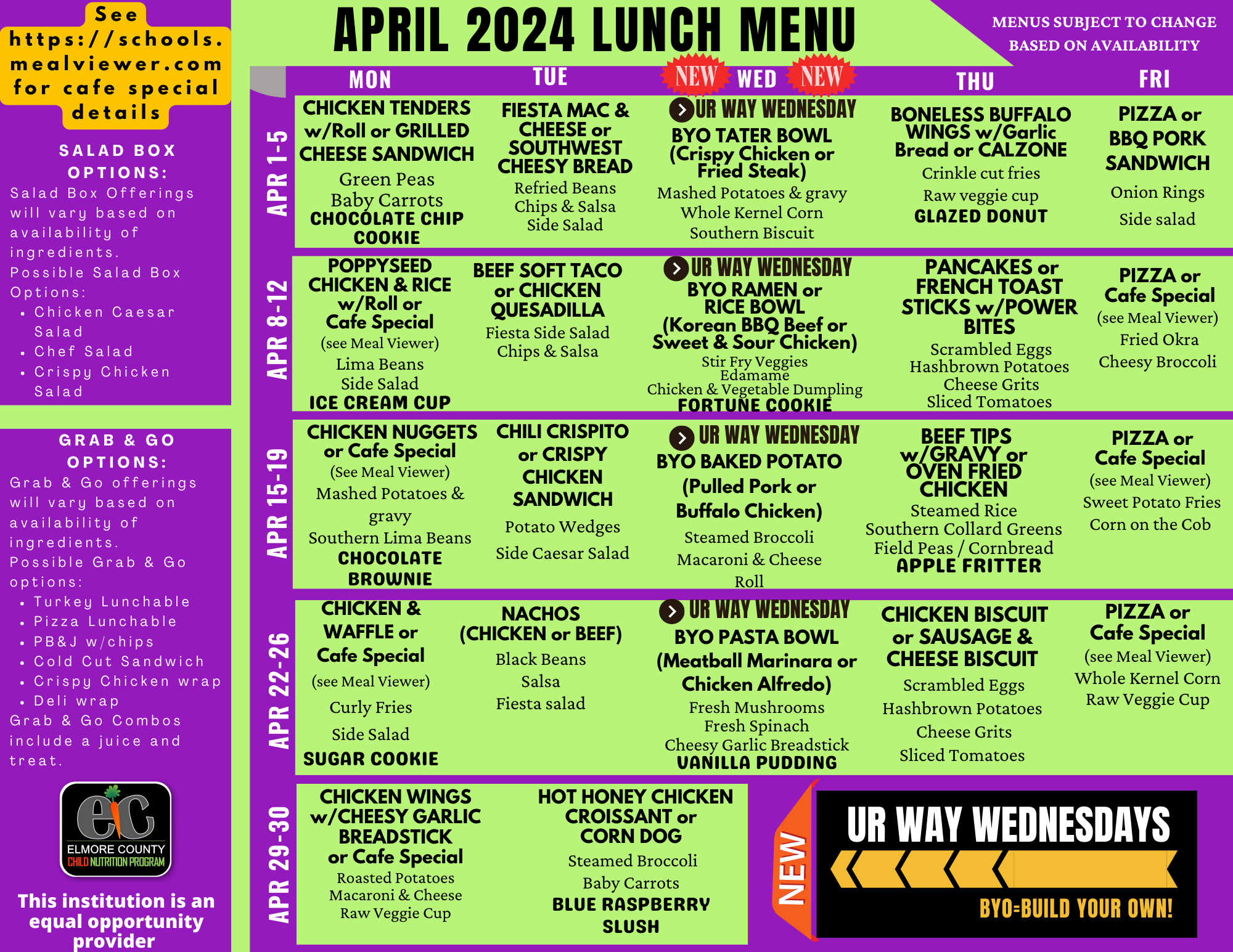 April 2024 Lunch Menu