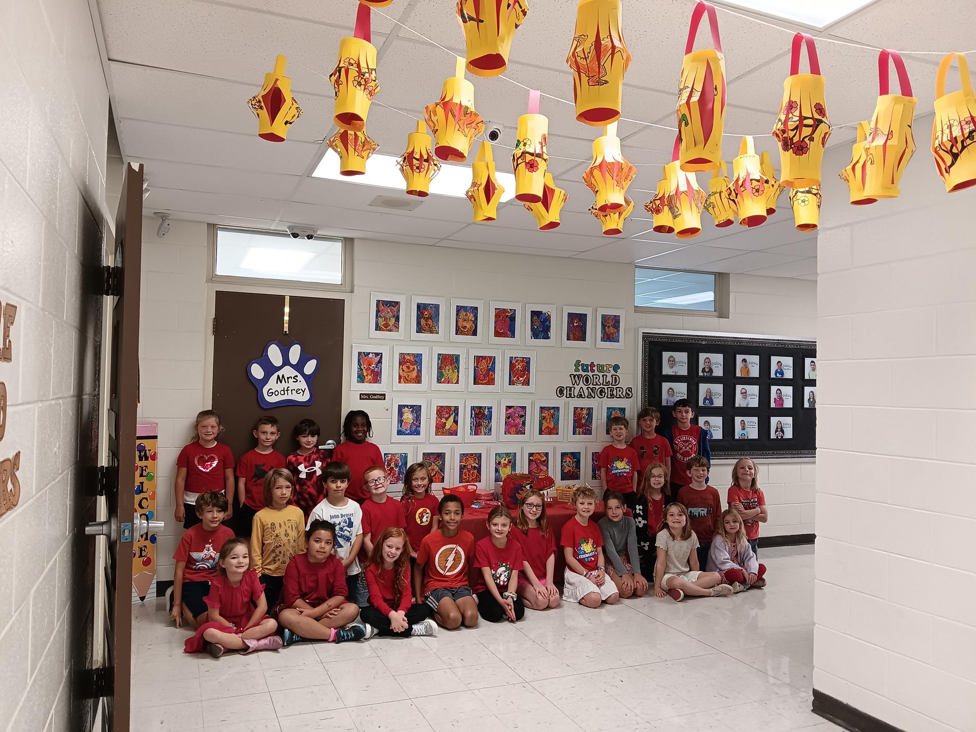 students with hand-made Chinese lanterns