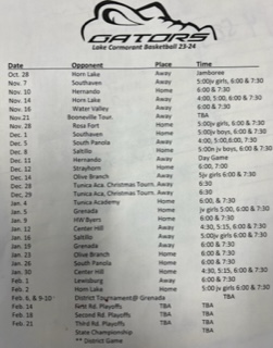 A picture of the 2023 - 2024 basketball schedule