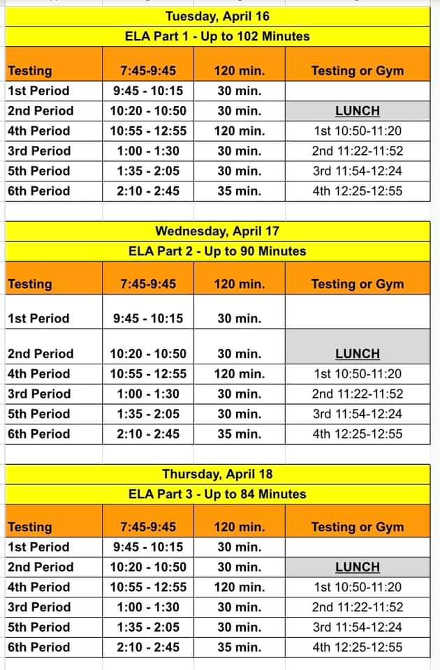 EOC English Testing Schedule
