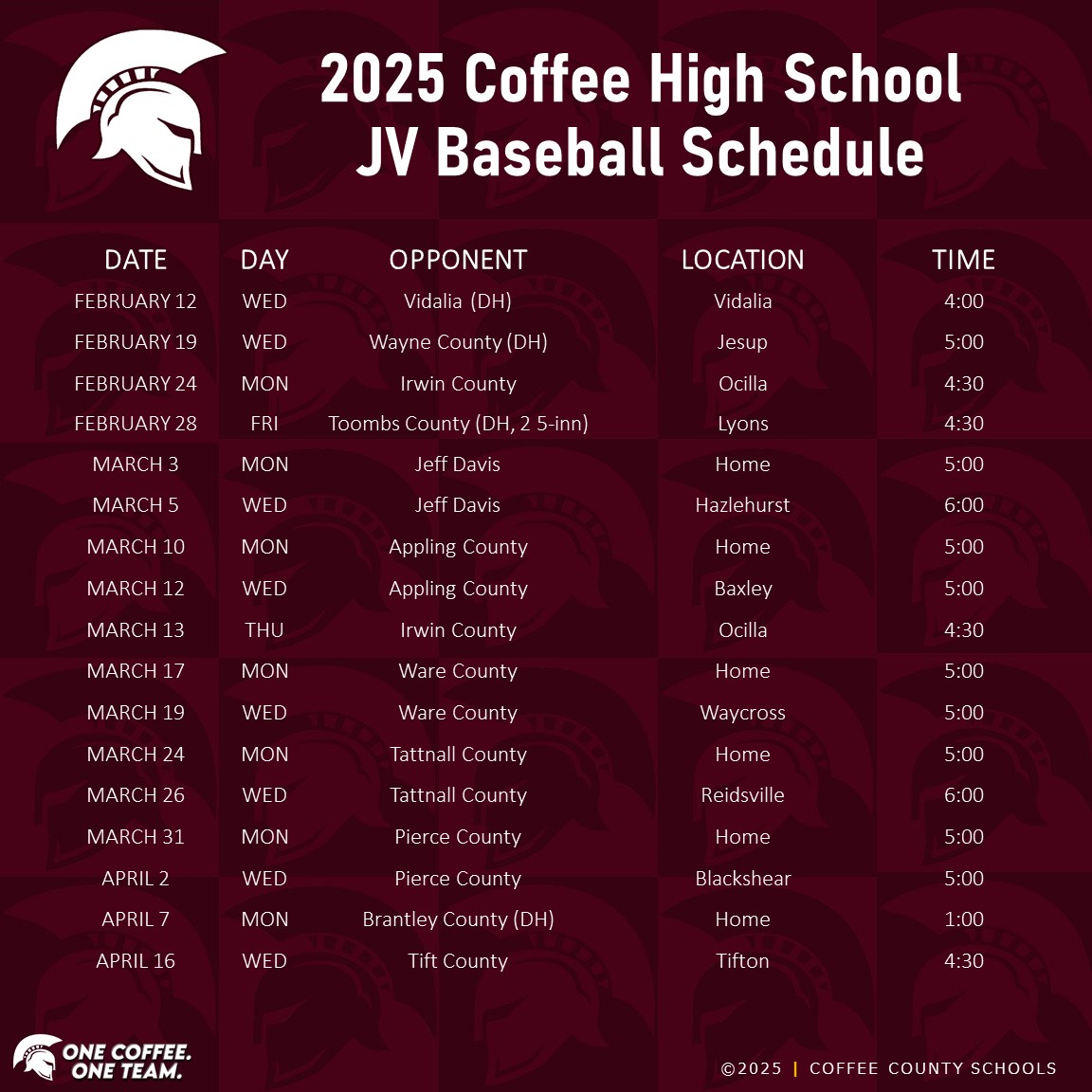 2025 CHS JV Baseball Schedule