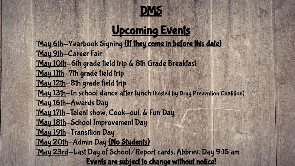 May upcoming events May upcoming events