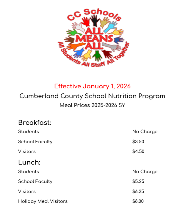 Adult Lunch Prices Changes effective January 1, 2026