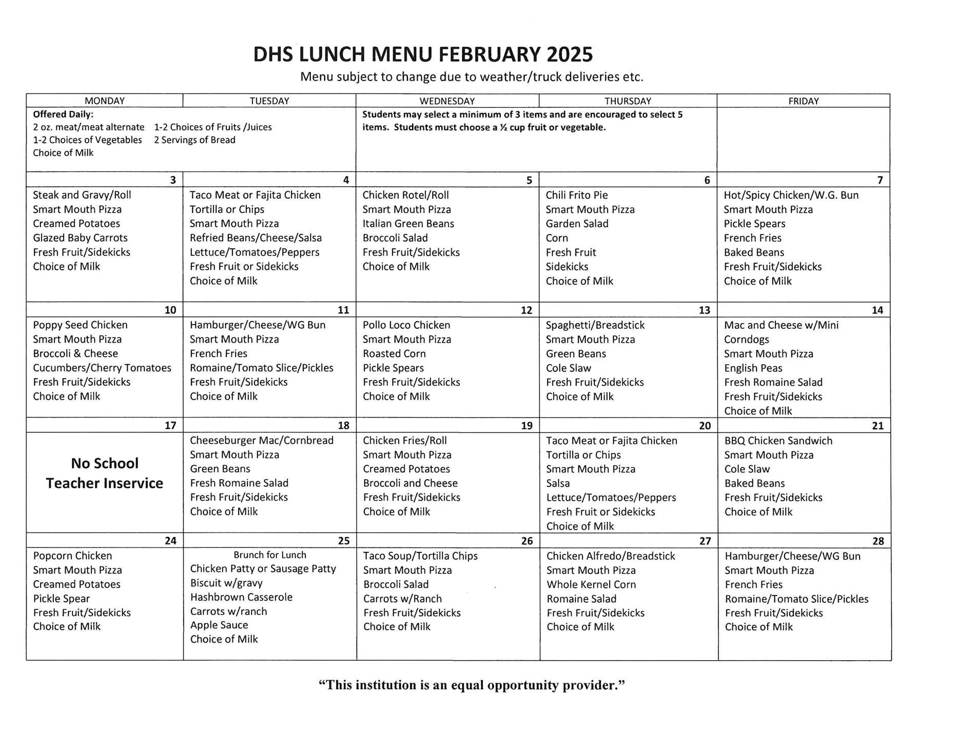 DHS Lunch Menu Page 1